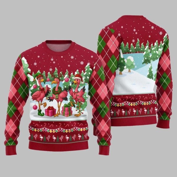2025 Christmas Funny Flamingo Ugly Christmas Sweater 1
