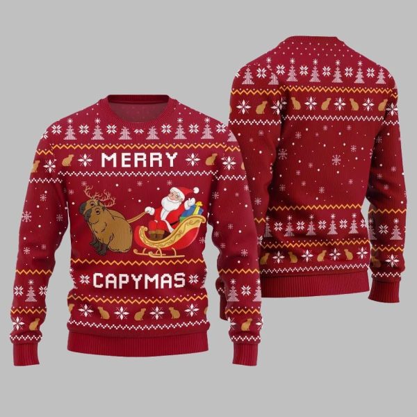 2025 Christmas Funny Merry Capybara Ugly Christmas Sweater 4