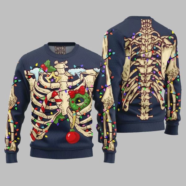 2025 Christmas Funny Skeleton Ugly Christmas Sweater 4
