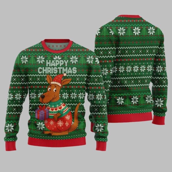 2025 Christmas Happy Christmas Kangaroo Ugly Christmas Sweater 1