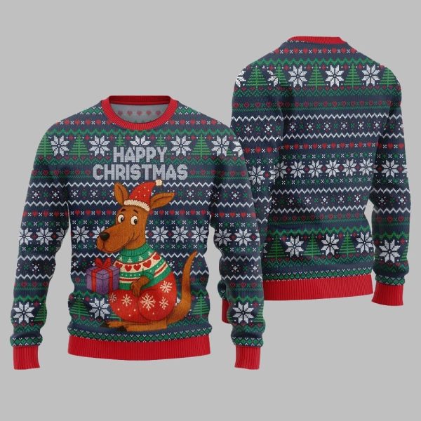 2025 Christmas Happy Christmas Kangaroo Ugly Christmas Sweater 3