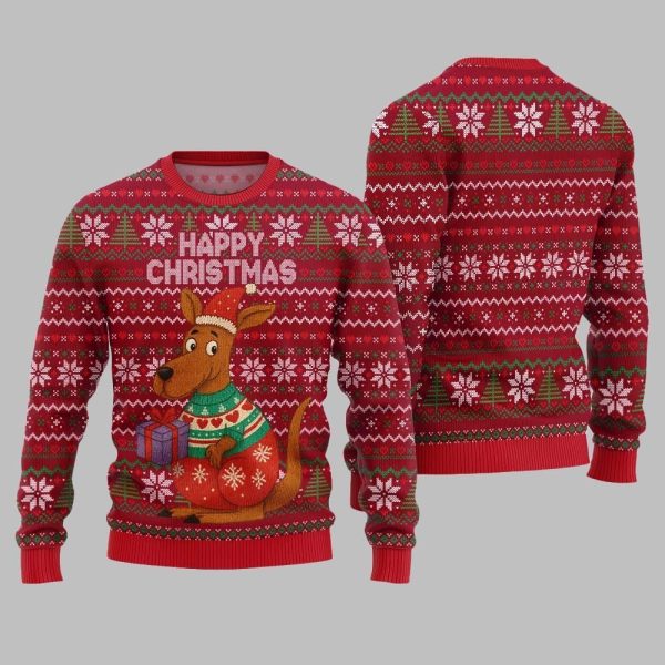 2025 Christmas Happy Christmas Kangaroo Ugly Christmas Sweater 4