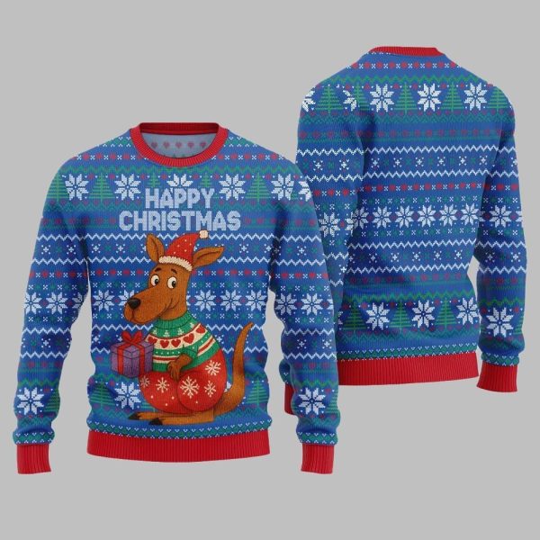 2025 Christmas Happy Christmas Kangaroo Ugly Christmas Sweater 5