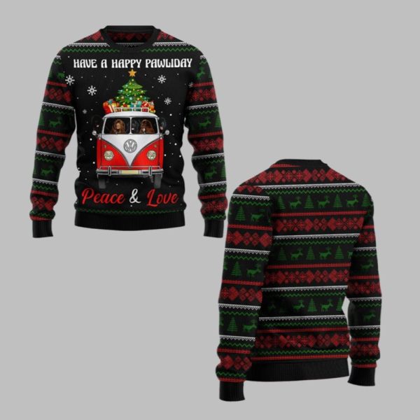 2025 Christmas Have A Happy Pawliday Peace Love Dog Ugly Christmas Sweater 1 1