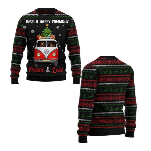 2025 Christmas Have A Happy Pawliday Peace Love Dog Ugly Christmas Sweater 1 2