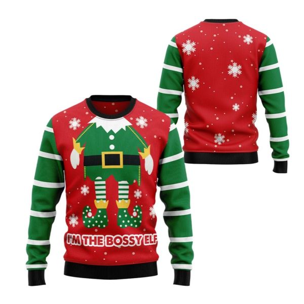 2025 Christmas Im The Bossy Elf Ugly Christmas Sweater 1 2