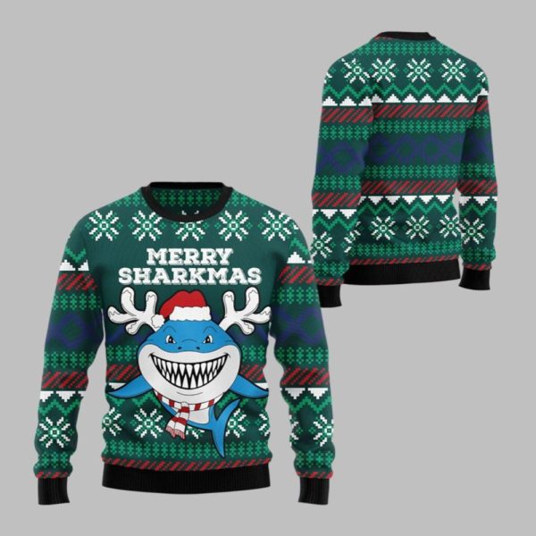 2025 Christmas Merry Sharkmas Ugly Christmas Sweater 1 1