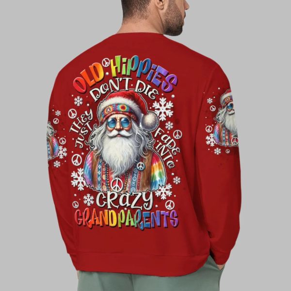 2025 Christmas Old Hippies Dont Die They Just Fade Into Crazy Grandparents Shirt 3