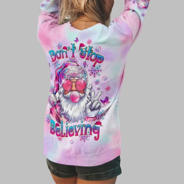2025 Christmas Santa Claus Dont Stop Believing Blowing Bubble Shirt 3