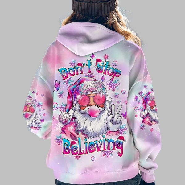 2025 Christmas Santa Claus Dont Stop Believing Blowing Bubble Shirt 4