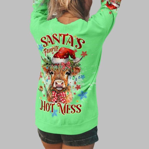 2025 Christmas Santas Favorite Hot Mess Cow Shirt 3