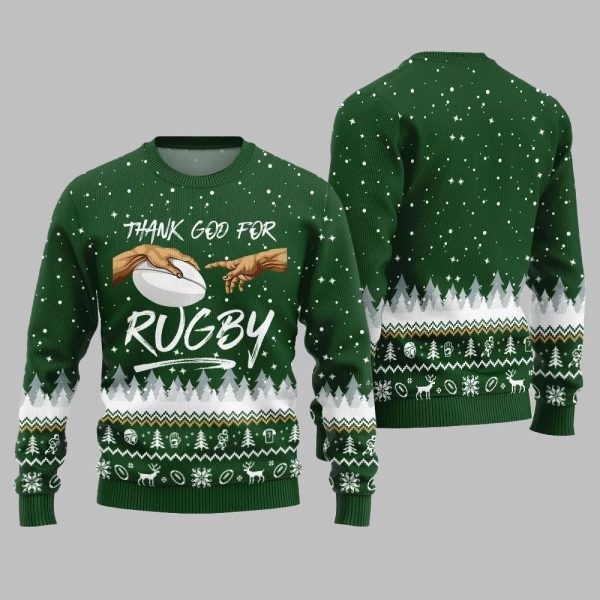 2025 Christmas Thank God For Rugby Ugly Christmas Sweater 3