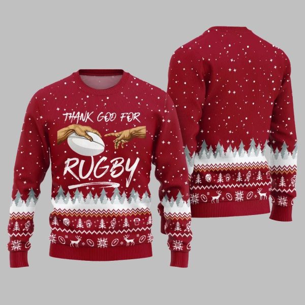 2025 Christmas Thank God For Rugby Ugly Christmas Sweater 5