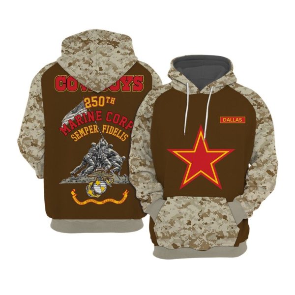2025 Cowboys US Marine Corps 250th Year Anniversary Hoodie 1 2