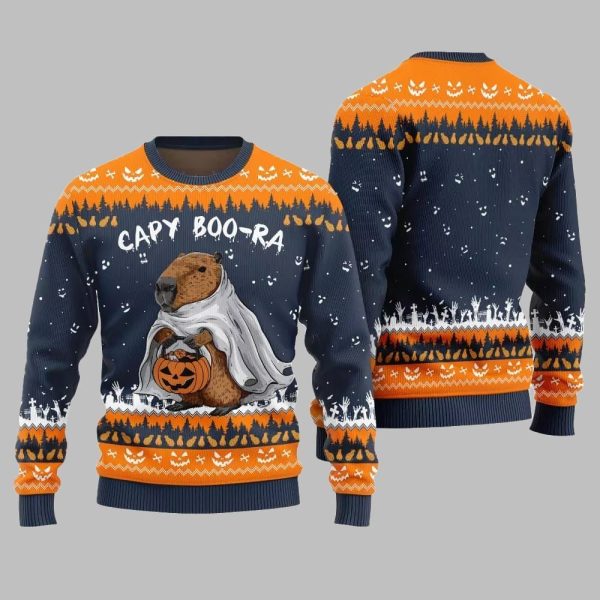 2025 Funny Capy Boo Ra Halloween Sweater 4