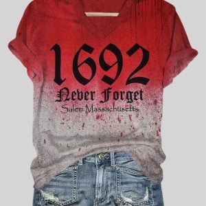 2025 Halloween 1692 Never Forget Salem Massachusetts Print V-Neck T-Shirt