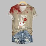 2025 Halloween Christian Faith Jesus Paid It All Bloodstain T-Shirt