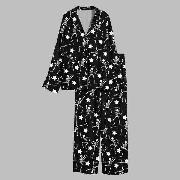 2025 Halloween Dancing Skeleton Party Spooky Season Fall Pajamas Set 2