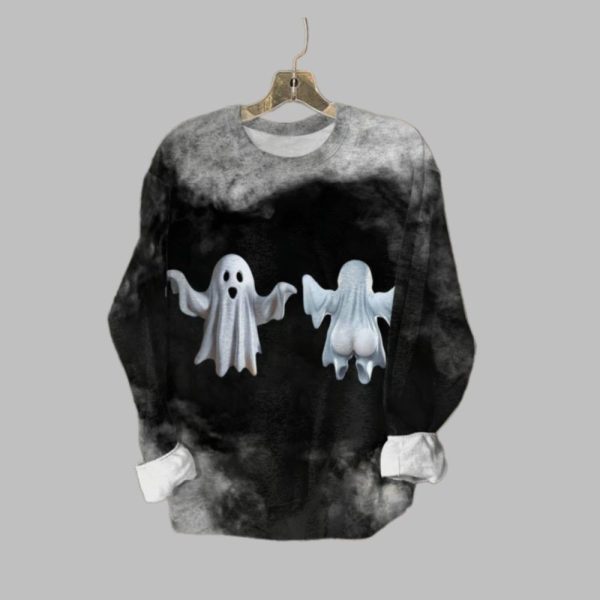 2025 Halloween Fun Ghost Print Sweatshirt 1 1