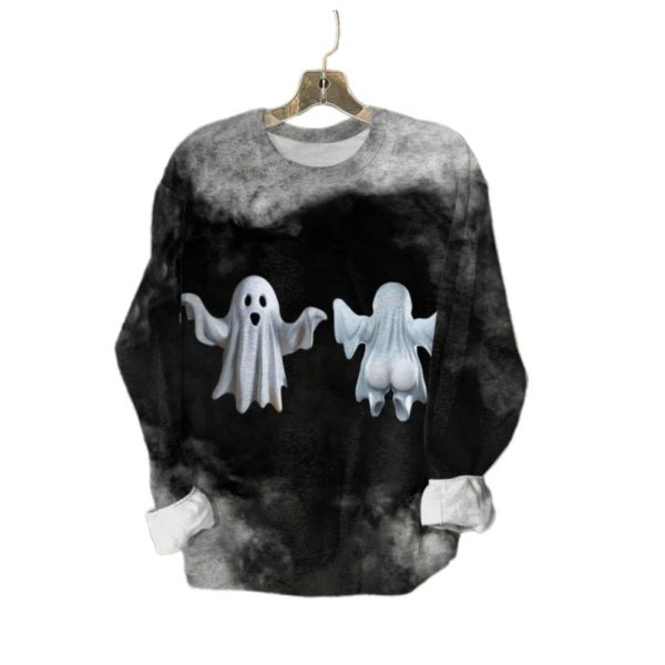 2025 Halloween Fun Ghost Print Sweatshirt 1 2