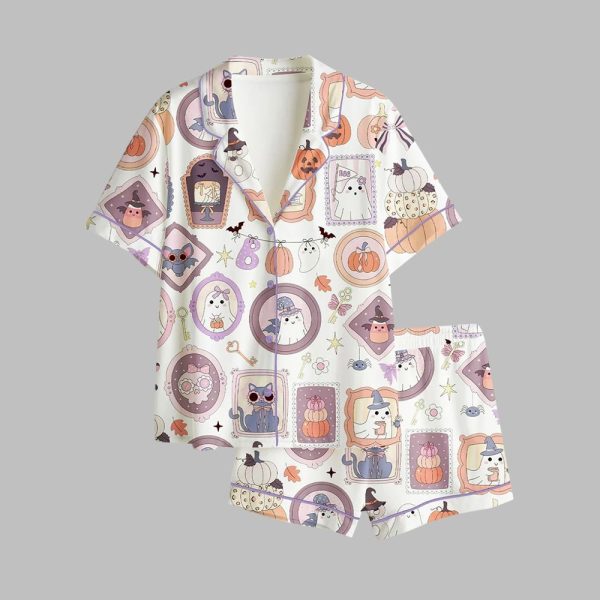 2025 Halloween Ghost Frames Pastel Cute Ghost Portraits Pajamas Set 1