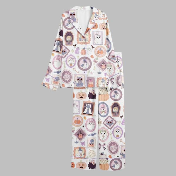 2025 Halloween Ghost Frames Pastel Cute Ghost Portraits Pajamas Set 2