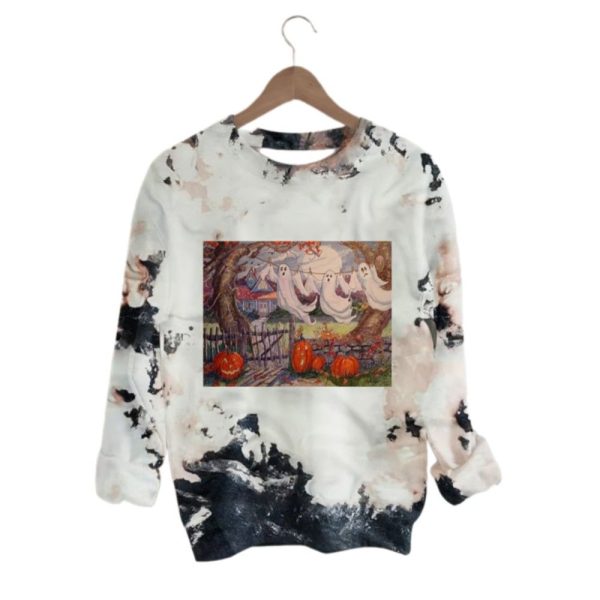 2025 Halloween Ghost Pumpkin Print Round Neck Sweatshirt 1 2