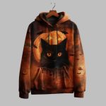 2025 Halloween Gothic Black Cat Printed Hoodie