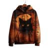 2025 Halloween Gothic Black Cat Printed Hoodie 1 2