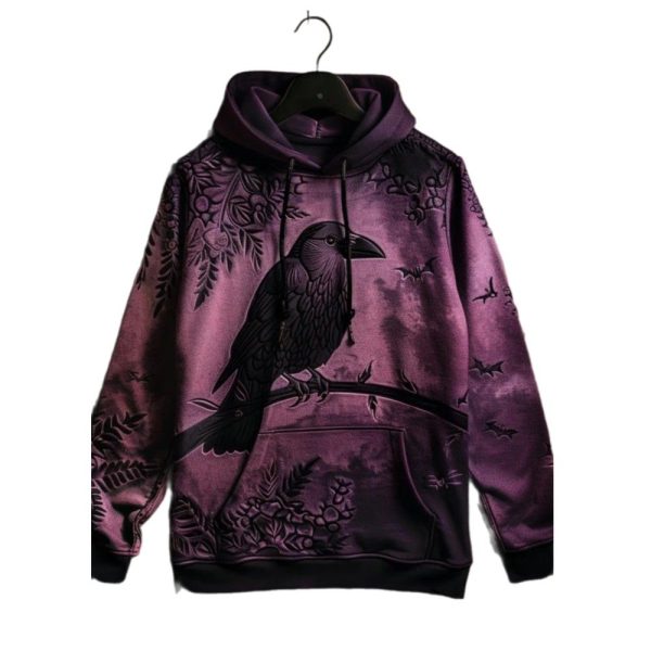 2025 Halloween Gothic Raven Art Printed Hoodie 1 2