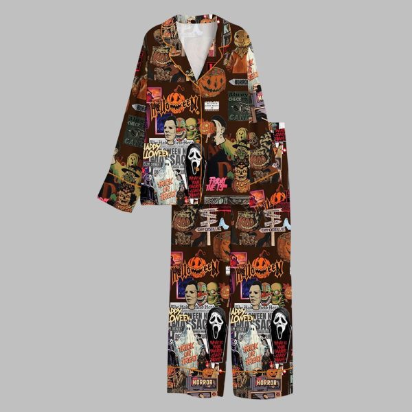 2025 Halloween Horror Movie Enjoyer Thriller Ghost Pumpkin Pajamas Set 2