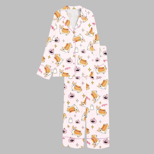 2025 Halloween Hotdog Corgi Pink Pajamas Set 2