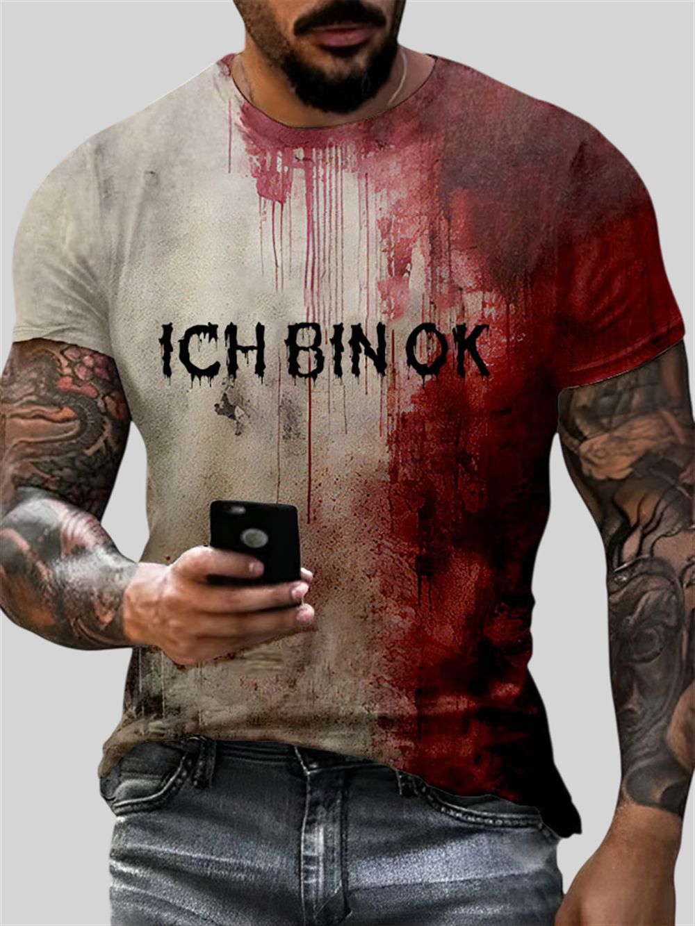 2025 Halloween Ich Bin Ok Bloody Shirt 2025 Halloween Ich Bin Ok Bloody Shirt