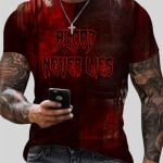2025 Halloween Men's Bloodstained Blood Never Lies Neck T-Shirt