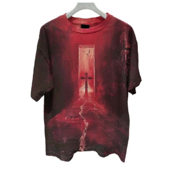 2025 Halloween Mens Bloody Cross Dark Horror Print T Shirt 1 2