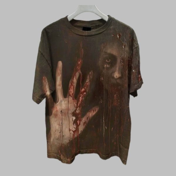 2025 Halloween Men's Bloody Ghost Hand Dark Halloween Print T-Shirt