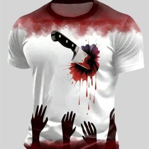 2025 Halloween Men's Casual Bloodstained Round Neck T-Shirt
