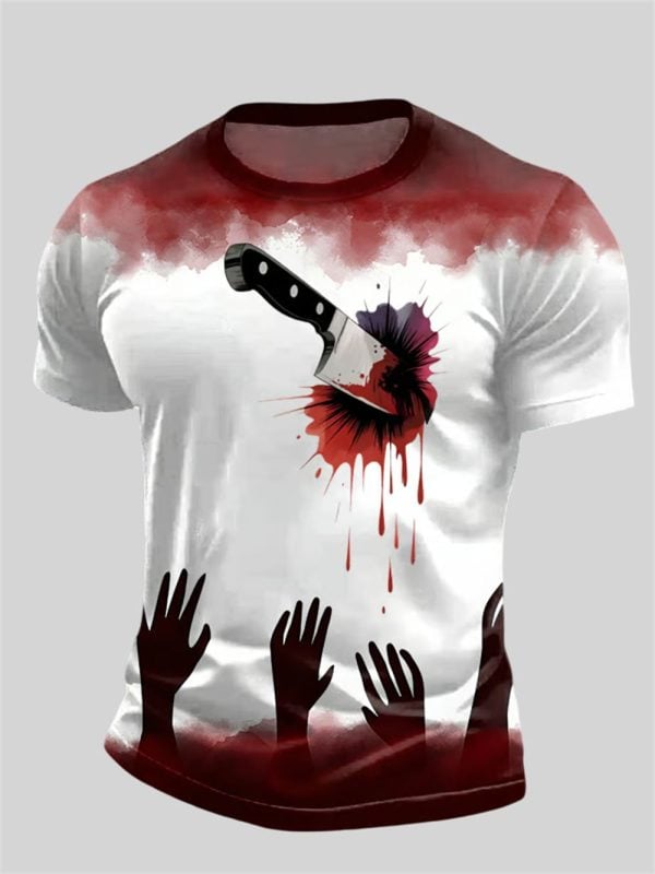 2025 Halloween Men's Casual Bloodstained Round Neck T-Shirt