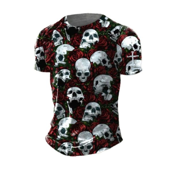 2025 Halloween Mens Dark Skull Print Crew Neck T Shirt 1 2