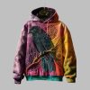 2025 Halloween Men's Gothic Dark Crow Printed Hoodie
