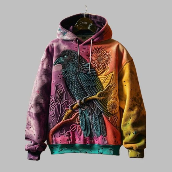 2025 Halloween Men's Gothic Dark Crow Printed Hoodie