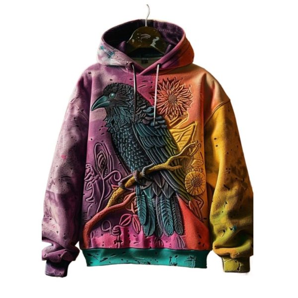 2025 Halloween Mens Gothic Dark Crow Printed Hoodie 1 2