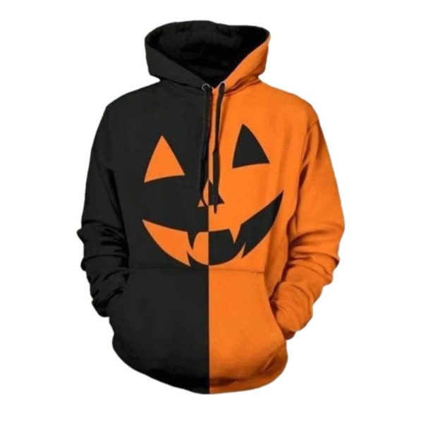 2025 Halloween Mens Halloween Pumpkin Face Print Casual Hoodie 1 2