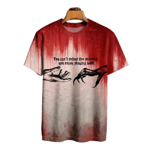 2025 Halloween Mens You Cant Defeat The Demons You Enjoy Playing With T shirt 1 2