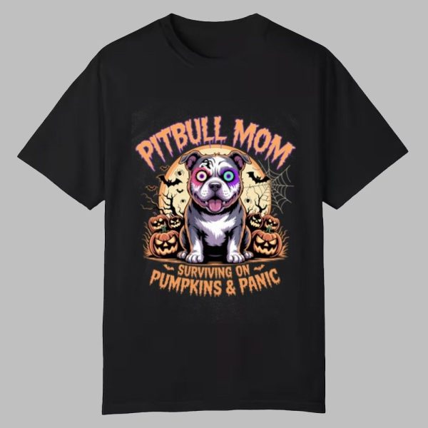 2025 Halloween Pitbull Mom Surviving On Pumpkins Panic Shirt 0 0
