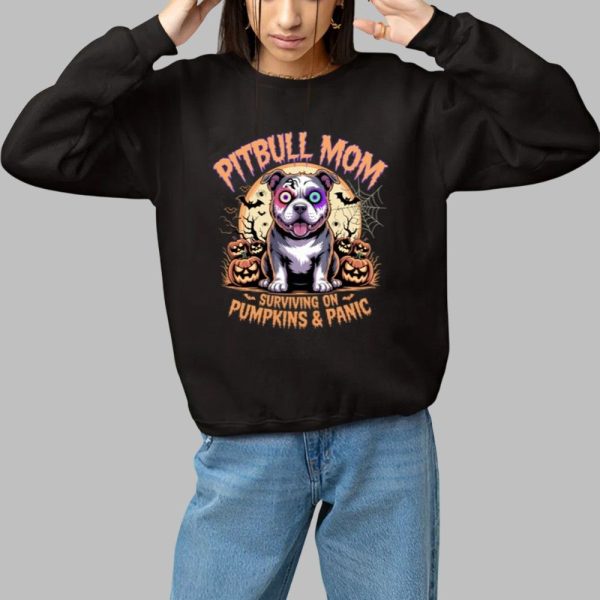 2025 Halloween Pitbull Mom Surviving On Pumpkins Panic Shirt 1 1