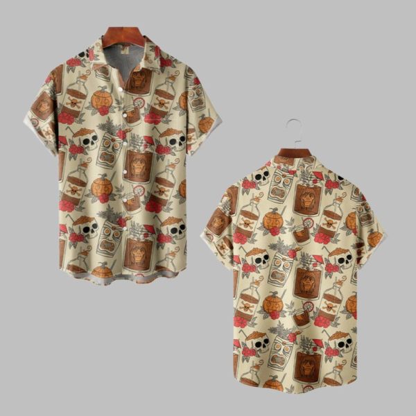 2025 Halloween Retro Drink TIKI Skull Hawaiian Shirt 1 1