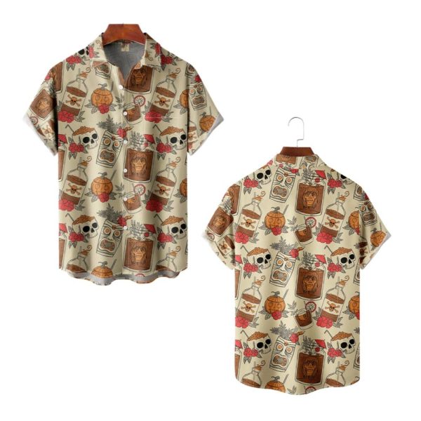 2025 Halloween Retro Drink TIKI Skull Hawaiian Shirt 1 2