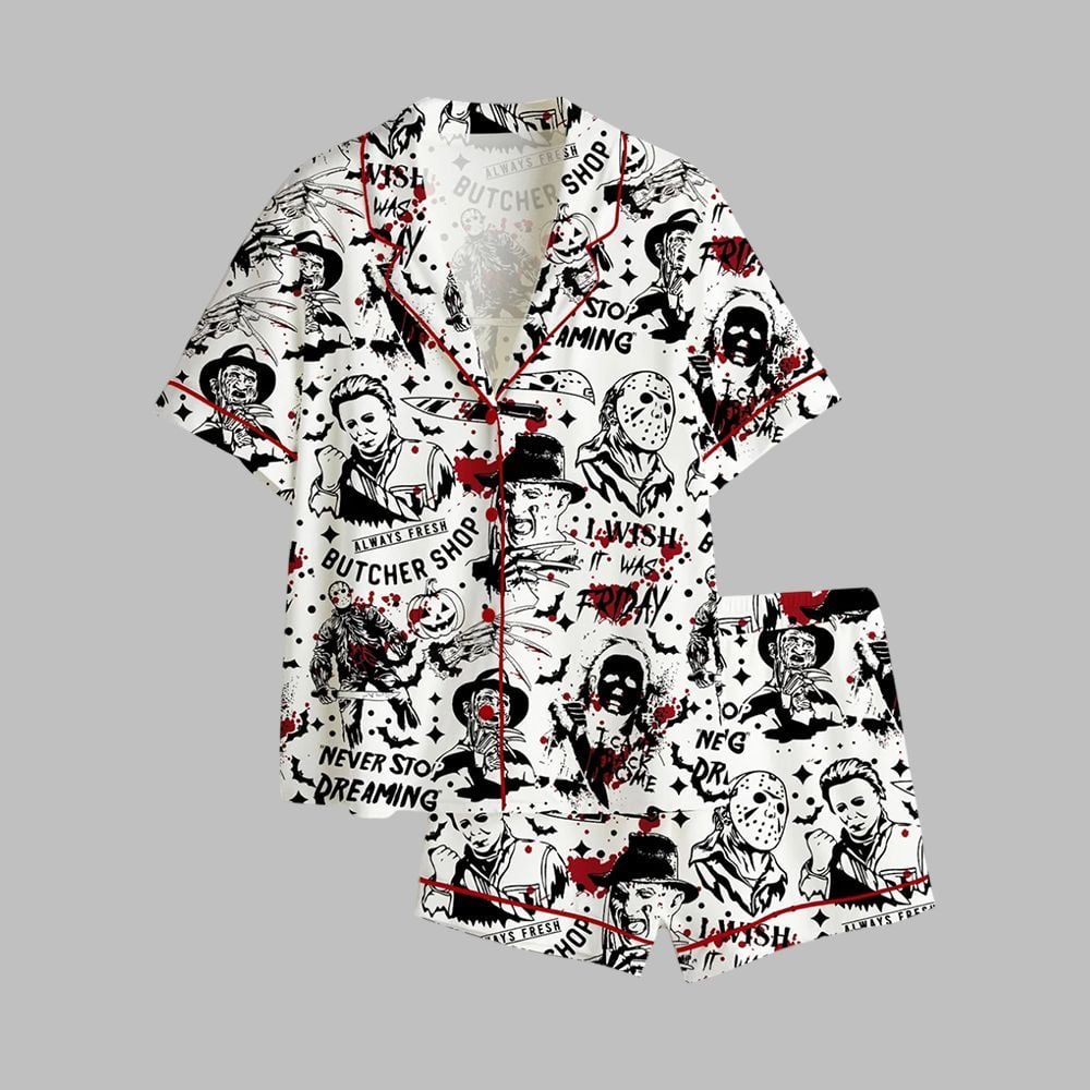 2025 Halloween Retro Halloween Horror Movie Pajamas Set 1 2025 Halloween Retro Halloween Horror Movie Pajamas Set 1