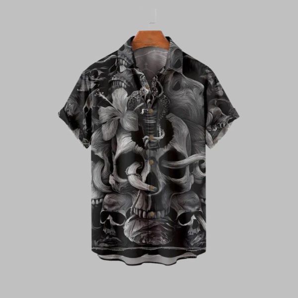 2025 Halloween Skull Flower Unisex Hawaiian Shirt 1 1